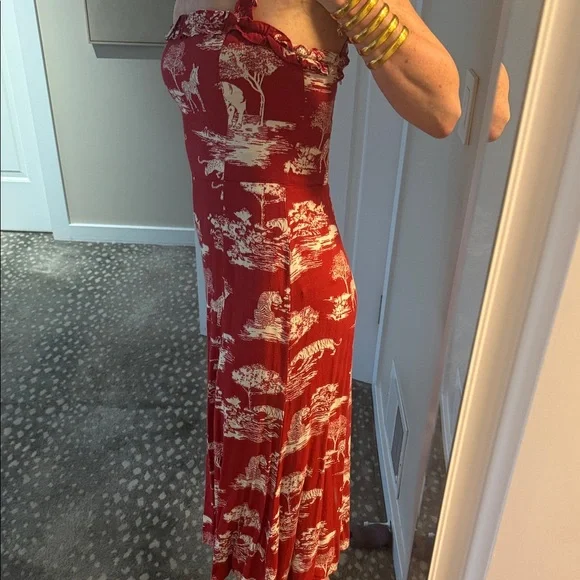 Reformation Red Toile Midi Dress with Safari Cream Print Sz 4 - Picture 6 of 13